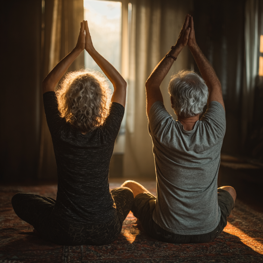 Csoportos jóga foglalkozás - Senior csoport gyakorlatozás